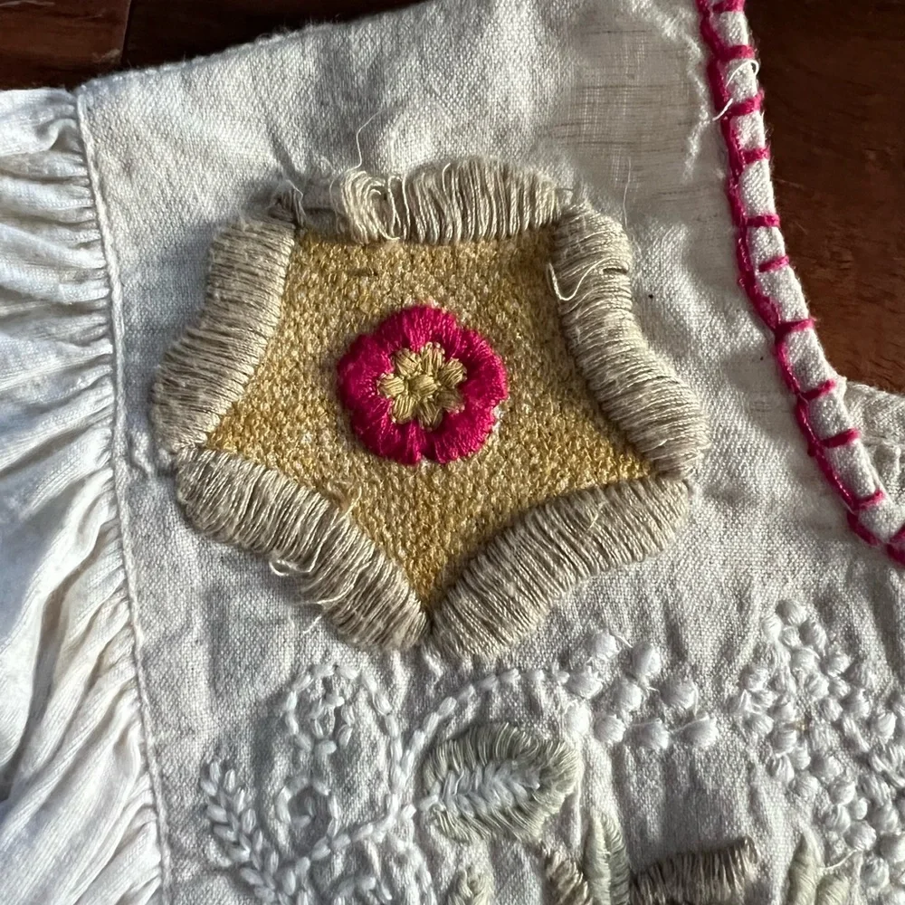 Free people Boho Embroidered Ivory Peasant Blouse with Floral Accents - Picture 5 of 9